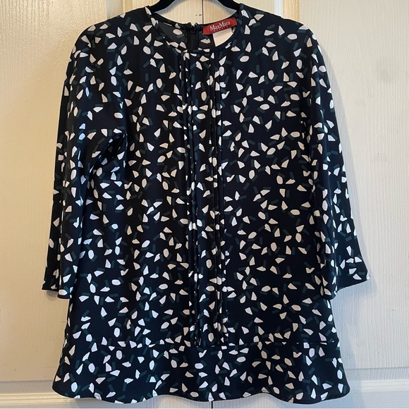 MaxMara long sleeve tunic ruffled pin tuck geometric print size 2 - Picture 10 of 14